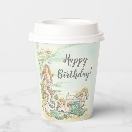 Vintage Mermaid Under the Sea Happy Birthday Party Paper Cups
