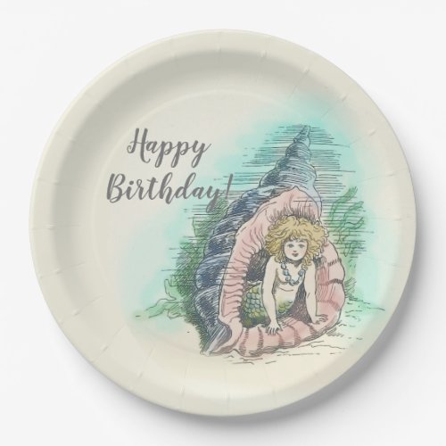 Vintage Mermaid Under the Sea Happy Birthday Party Paper Plates