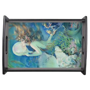 Vintage Mermaid w Pearl Nautical Ocean Nautical Serving Tray