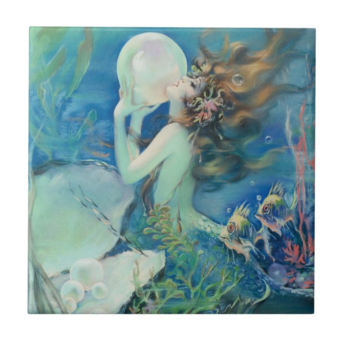 Vintage Mermaid W Pearl Nautical Ocean Nautical Tile Zazzle Com