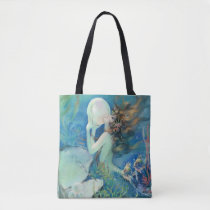 Vintage Mermaid w Pearl Nautical Ocean Nautical Tote Bag