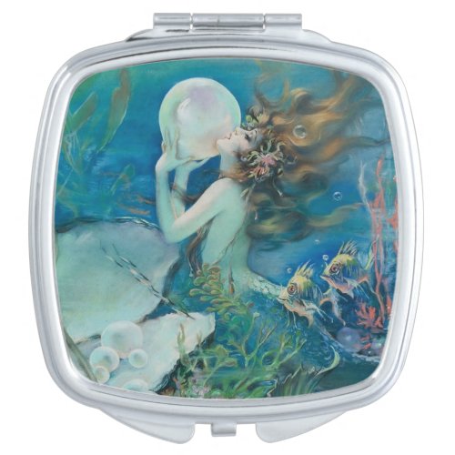 Vintage Mermaid with Pearl Compact Mirror