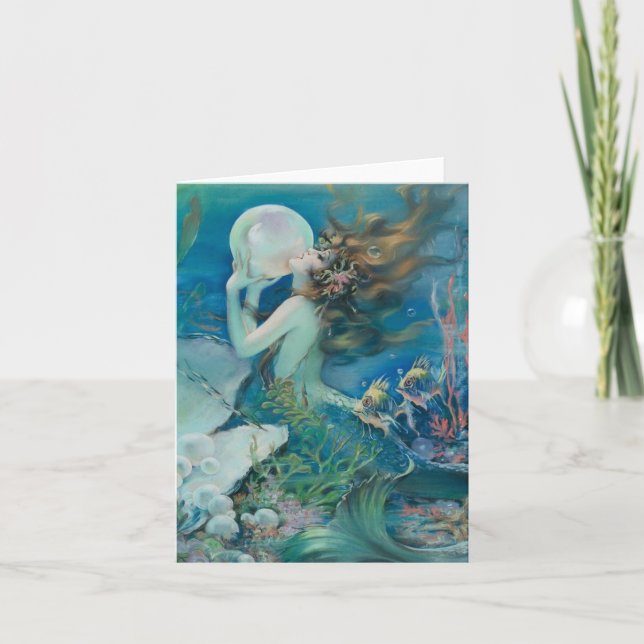 Vintage Mermaid with Pearl Note Card (Front)