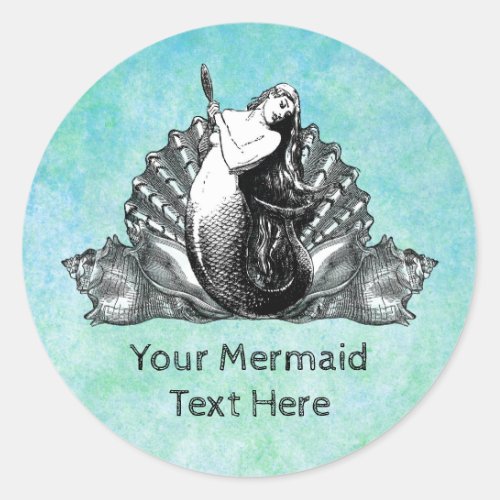 Vintage Mermaid with Seashells Classic Round Sticker