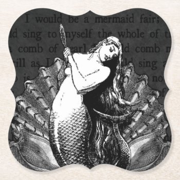 Vintage Mermaid With Seashells Paper Coaster by WaywardMuse at Zazzle