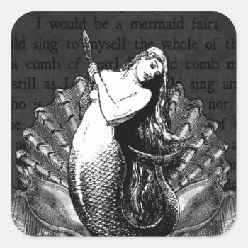 Vintage Mermaid With Seashells Square Sticker by WaywardMuse at Zazzle
