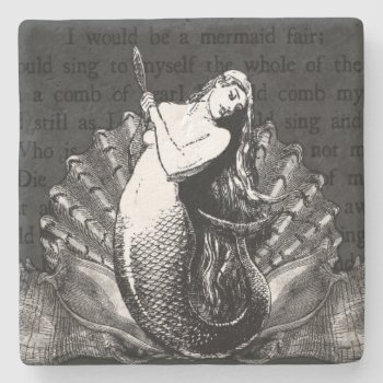 Vintage Mermaid With Seashells Stone Coaster by WaywardMuse at Zazzle