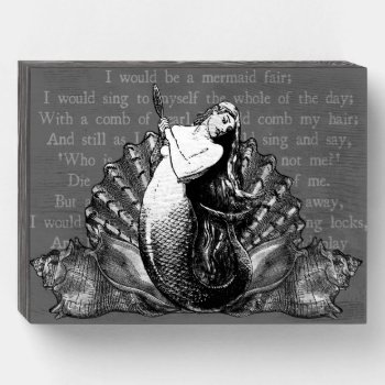 Vintage Mermaid With Seashells Wooden Box Sign by WaywardMuse at Zazzle