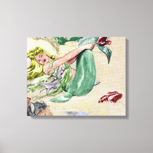 Vintage Mermaid Wrapped Canvas Wall Art