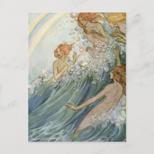 Vintage _ Mermaids and a Rainbow Postcard