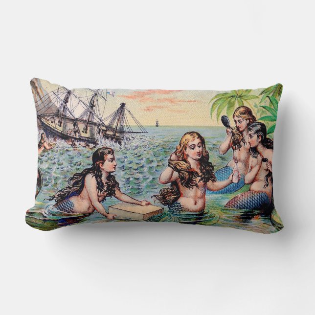Vintage mermaids in the ocean lumbar pillow (Front)