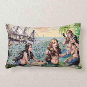 Vintage mermaids in the ocean lumbar pillow