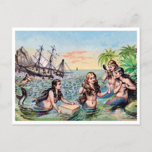 Vintage mermaids in the ocean postcard