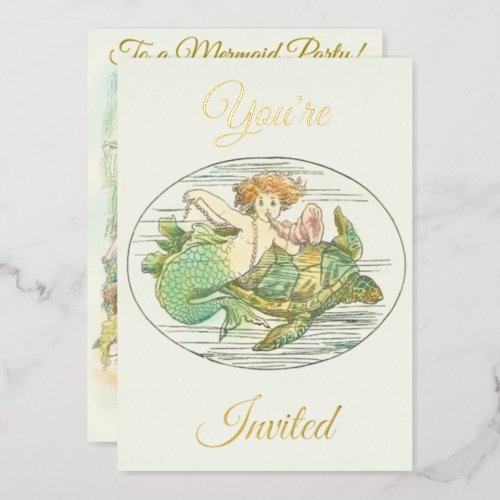 Vintage Mermaids Under the Sea Party  Foil Invitation