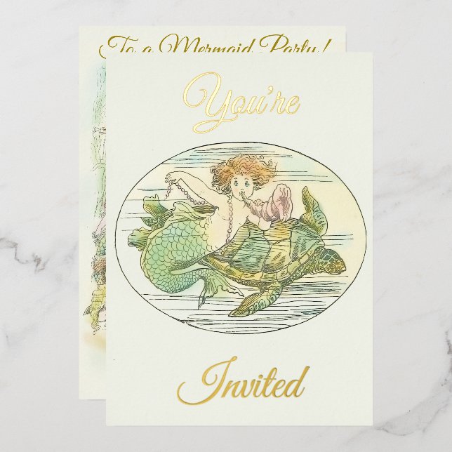 Vintage Mermaids Under the Sea Party  Foil Invitation (Front/Back)