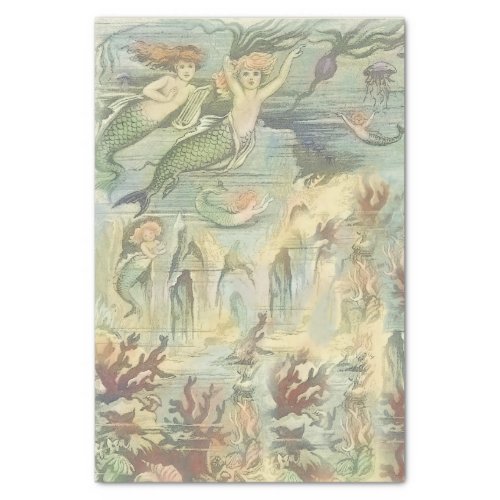 Vintage Mermaids with Coral and Jellyfish Nautical Tissue Paper