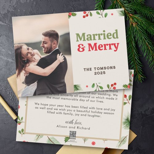 Vintage Merried Merry Newlywed Thank Christmas  Holiday Card