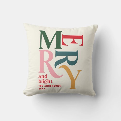 Vintage merry and bright colorful folded Chritsmas Throw Pillow