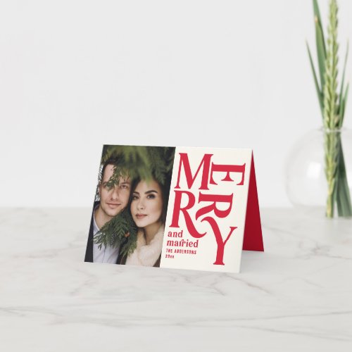 Vintage merry and married Christmas photo wedding Announcement