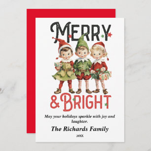 Vintage Merry & Bright Christmas Elves Card