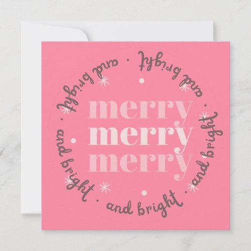 Vintage Merry  Bright Pretty Pink Christmas Photo Holiday Card