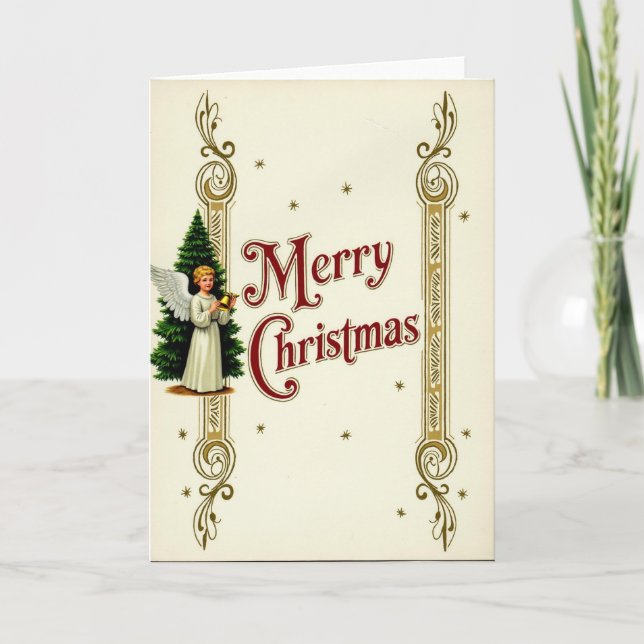 Vintage Merry Christmas Angel Card (Front)