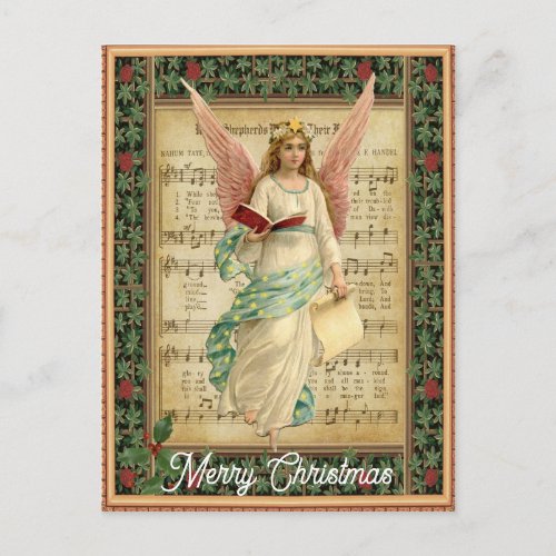 Vintage Merry Christmas Angel Music Postcard
