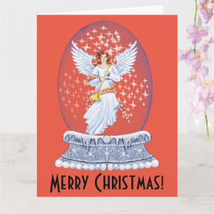 Vintage Merry Christmas Angel Sparkling Snowglobe Card