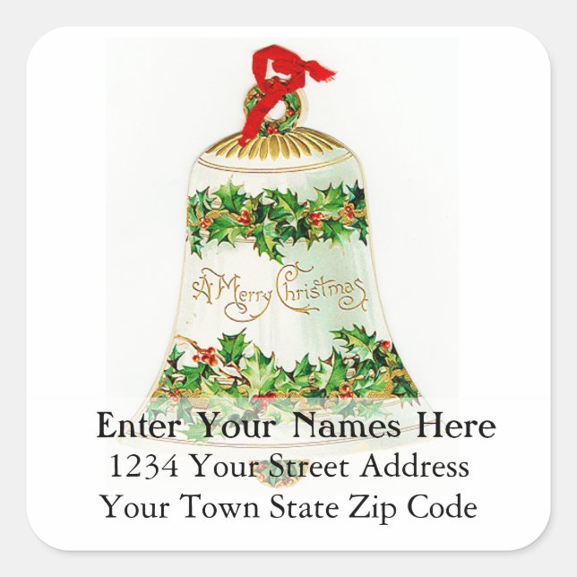 Vintage Merry Christmas Bell Address Label (Front)