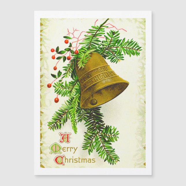 Vintage Merry Christmas Bell Holiday Card (Front)
