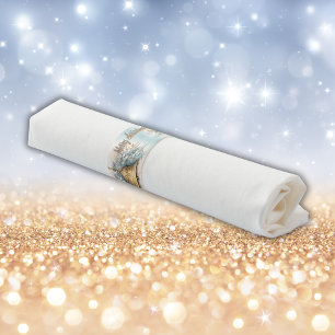 Vintage Merry Christmas Bell Monogram blue gold Napkin Bands