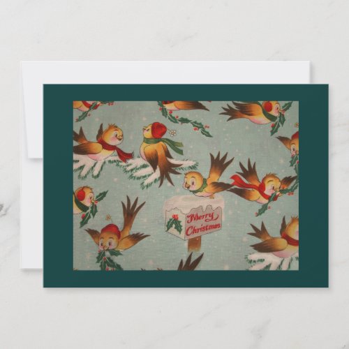 Vintage Merry Christmas Birds Holiday Card