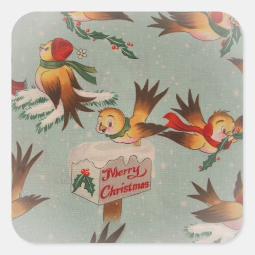 Vintage Merry Christmas Birds Square Sticker