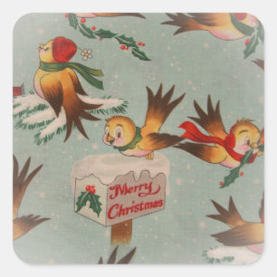 Vintage Merry Christmas Birds Square Sticker