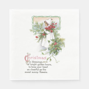 Vintage Merry Christmas Blessing Card Floral Poem Napkins