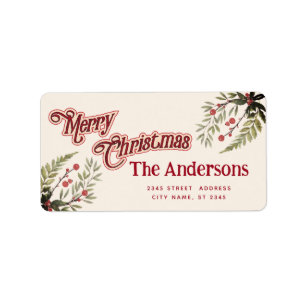 Vintage Merry Christmas botanical holly Label