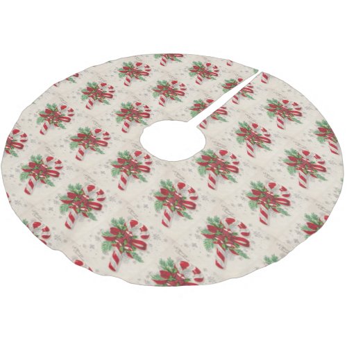 Vintage Merry Christmas Candy Cane Brushed Polyester Tree Skirt