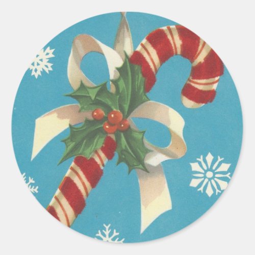 Vintage Merry Christmas Candy Cane Classic Round Sticker
