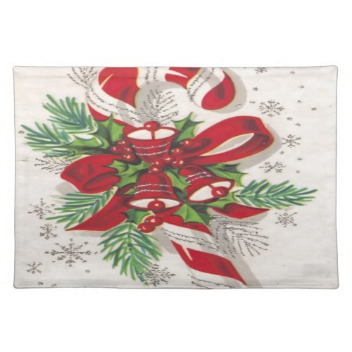 Vintage Merry Christmas Candy Cane Cloth Placemat
