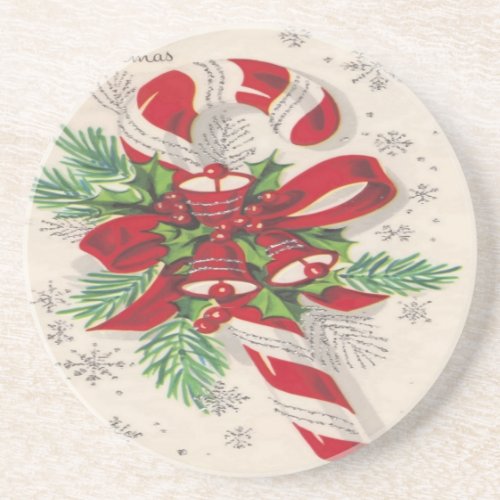Vintage Merry Christmas Candy Cane Drink Coaster