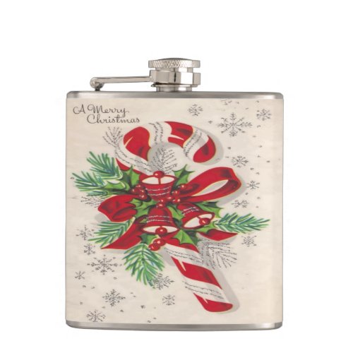 Vintage Merry Christmas Candy Cane Hip Flask