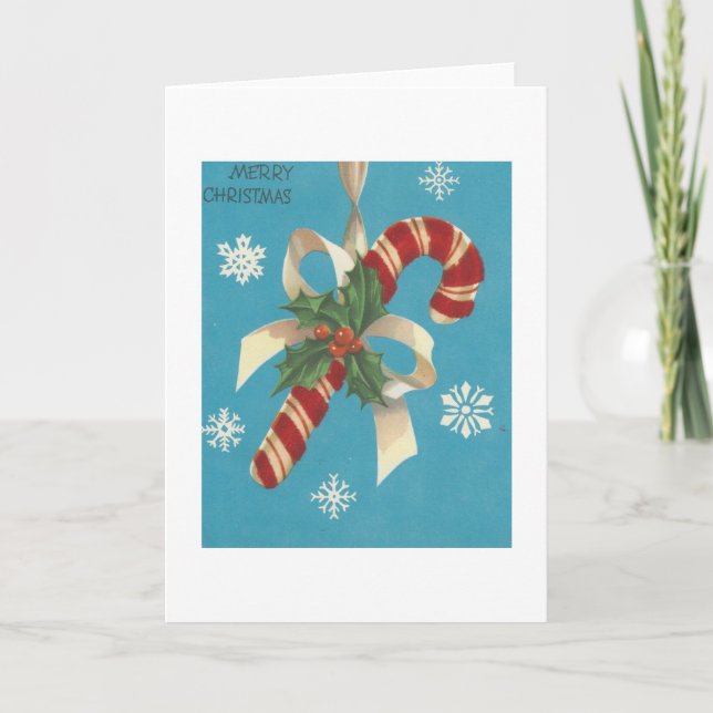 Vintage Merry Christmas Candy Cane Holiday Card (Front)