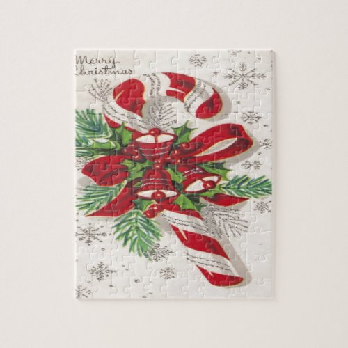 Vintage Merry Christmas Candy Cane Jigsaw Puzzle