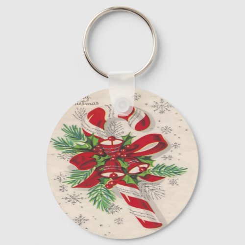 Vintage Merry Christmas Candy Cane Keychain