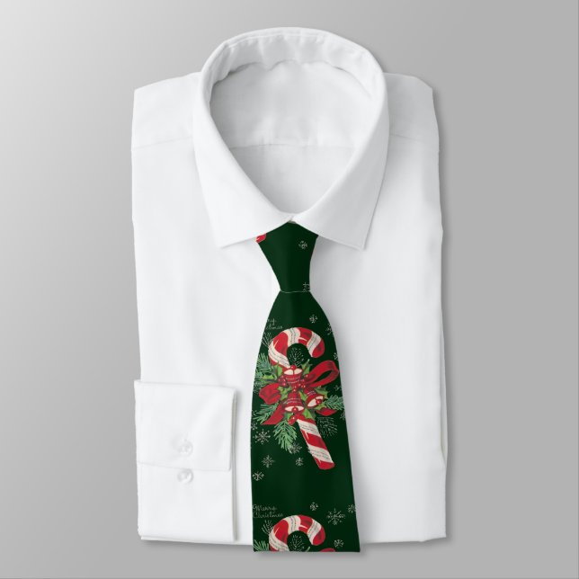 Vintage Merry Christmas Candy Cane Neck Tie (Tied)