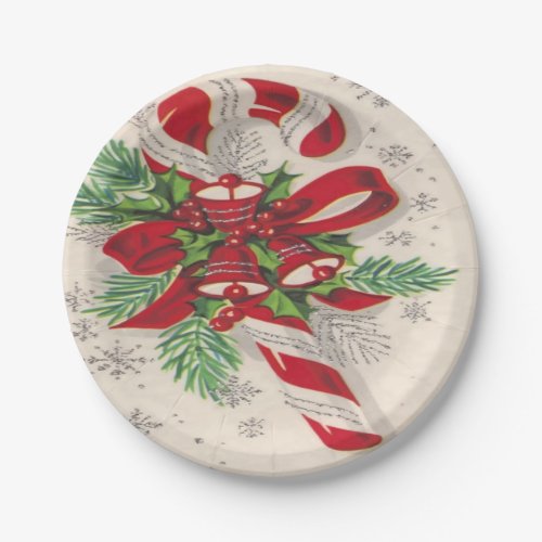 Vintage Merry Christmas Candy Cane Paper Plates