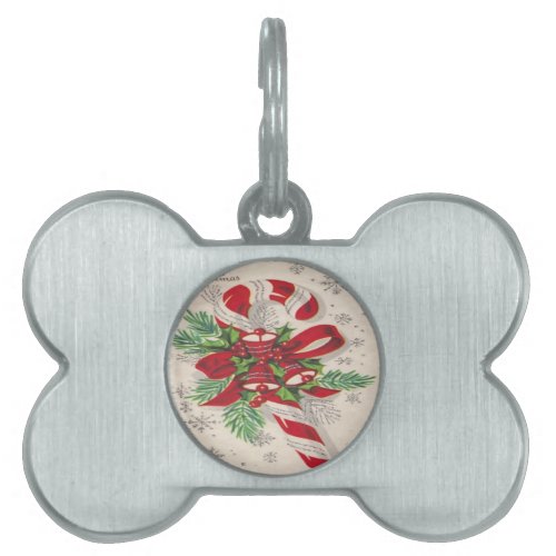 Vintage Merry Christmas Candy Cane Pet Tag