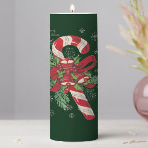 Vintage Merry Christmas Candy Cane Pillar Candle