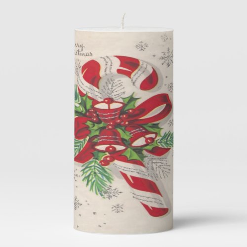 Vintage Merry Christmas Candy Cane Pillar Candle