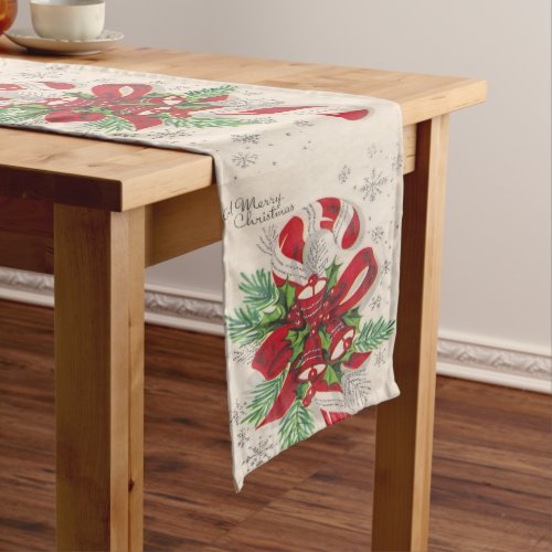 Vintage Merry Christmas Candy Cane Short Table Runner